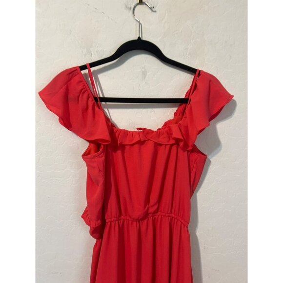 NWT Love Ady Sz L Coral Flutter Midi Dress Lined - Picture 7 of 9